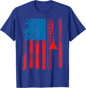 Trombone Player USA Flag Gift Accessories Women T-Shirt - T-Shirt | Royal