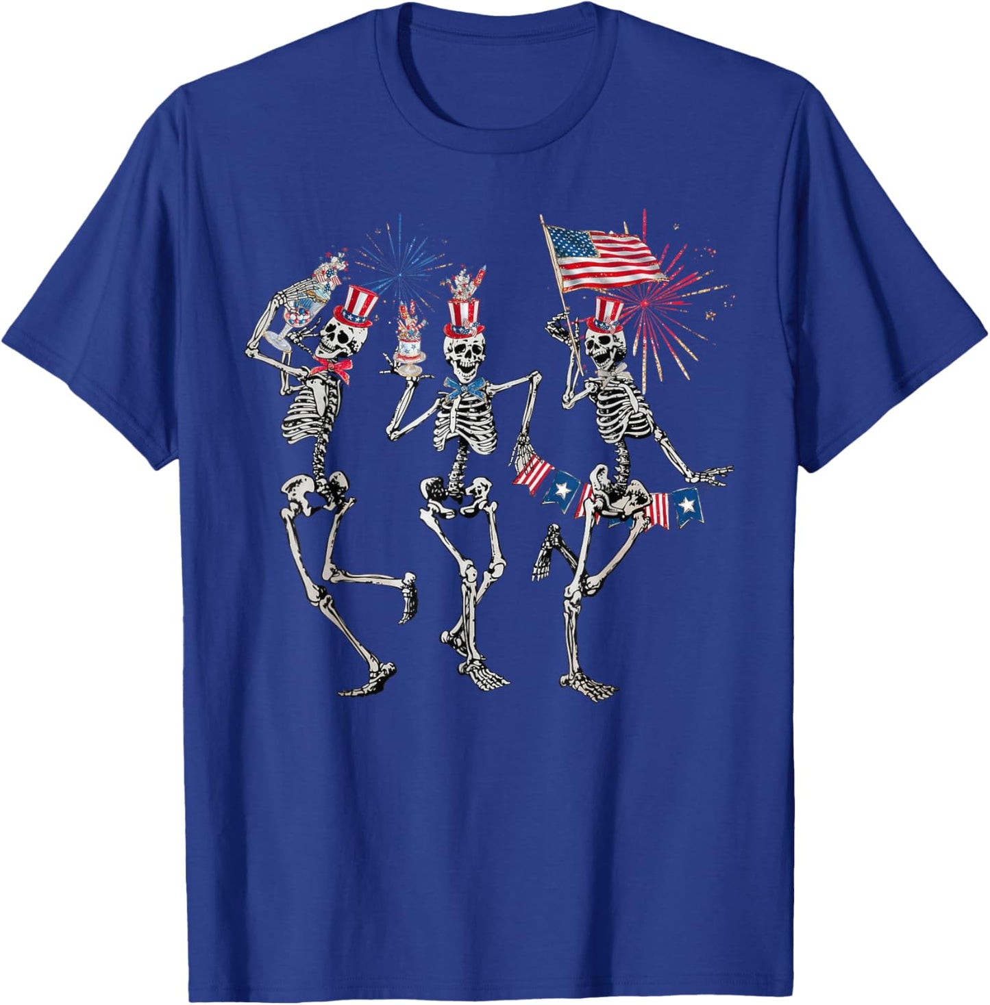 Dancing Skeleton US Flag 4th Of July Fireworks Patriotic Women Men T-Shirt - T-Shirt | Royal