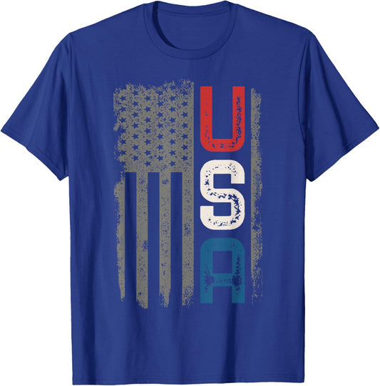 American Flag Vintage USA Patriotic Distressed American Flag T-Shirt - T-Shirt | Royal