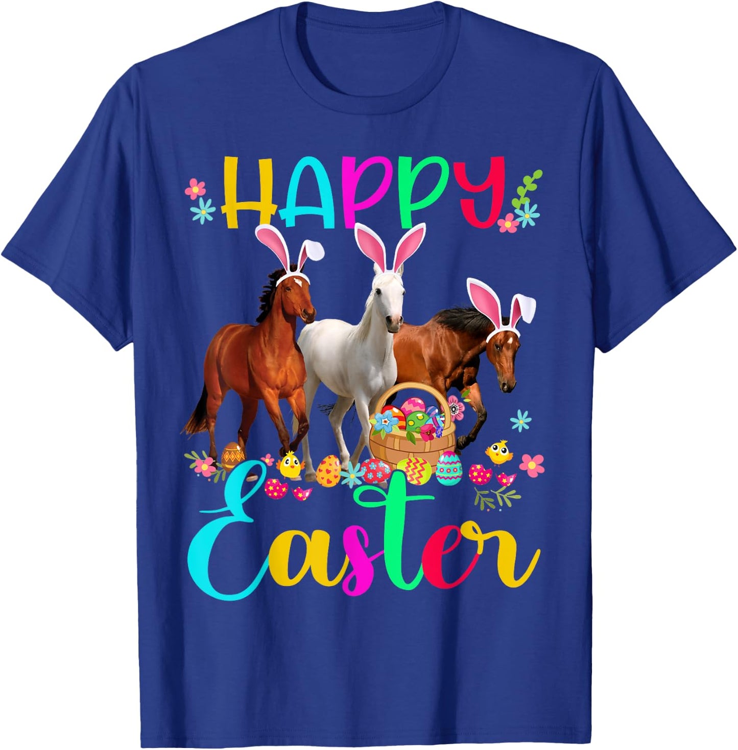 Happy Easter Horse Lover Three Horse Wearing Bunny Ear T-Shirt - T-Shirt | Royal