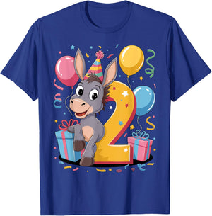 Donkey 2nd birthday boy girl 2 years old second two Donkey T-Shirt - T-Shirt | Royal