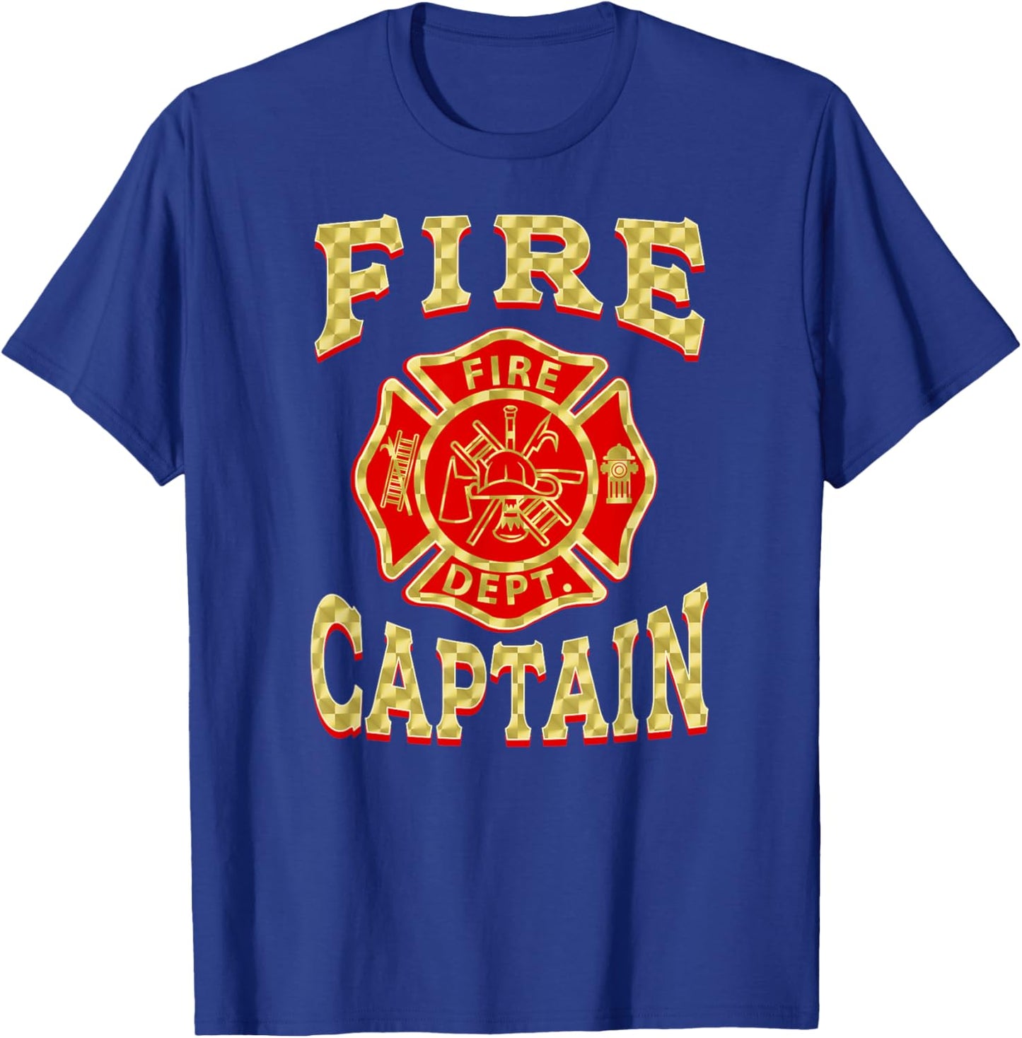 FIRE CAPTAIN Badge Firefighter Fire Department Flag Fireman T-Shirt - T-Shirt | Royal