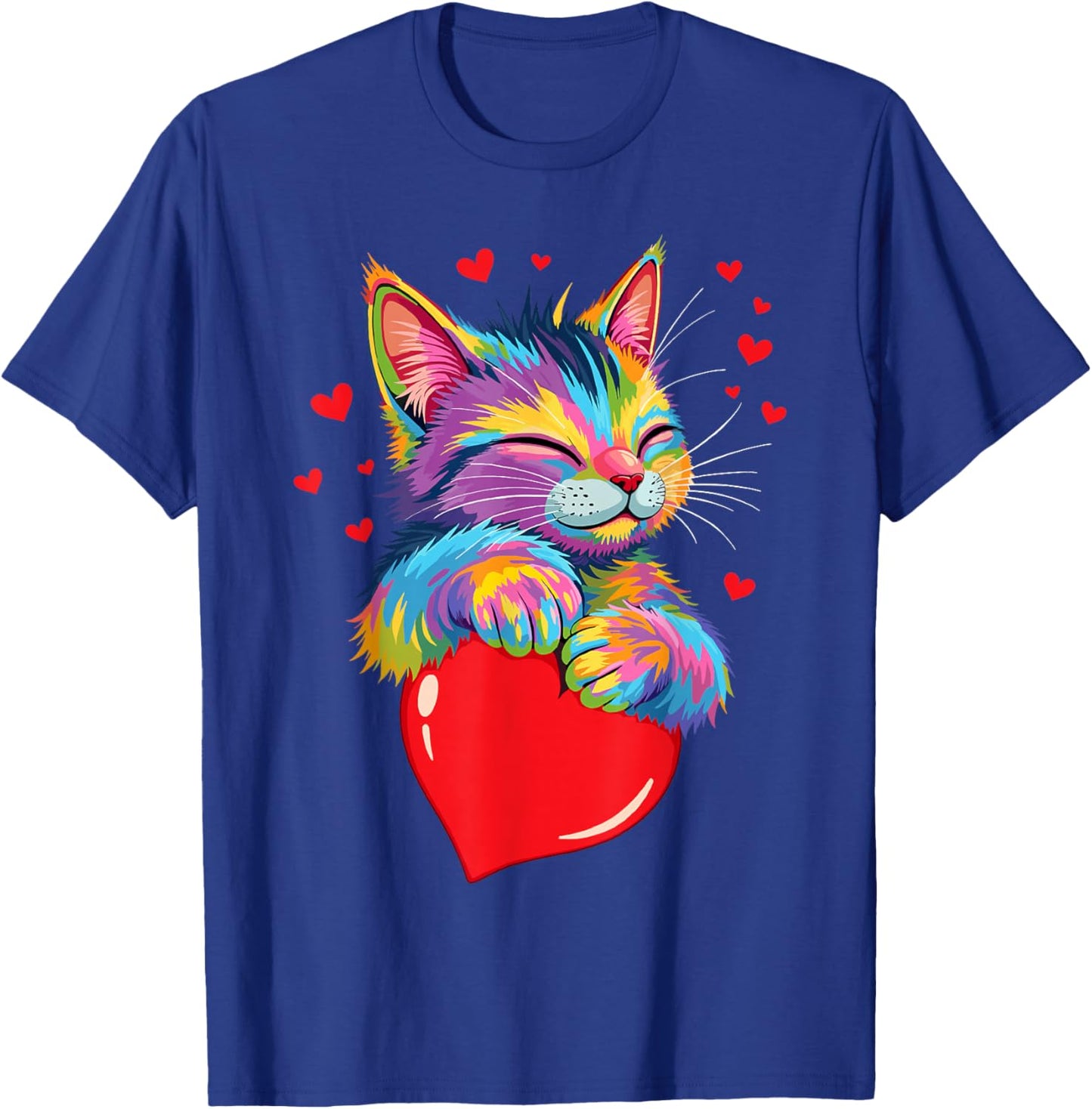 Valentines Day Cat And Love Heart Women Girls Cats Lover T-Shirt - T-Shirt | Royal