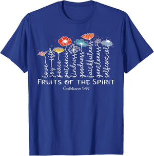 Fruits Of The Spirit -Galatians 5-22 Christian Faith Flowers T-Shirt - T-Shirt | Royal