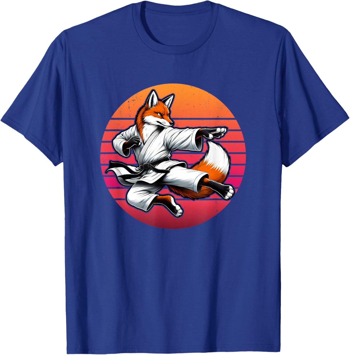Fox Karate Cartoon Retro Sunset Kids Girls Boys Karate Foxes T-Shirt - T-Shirt | Royal
