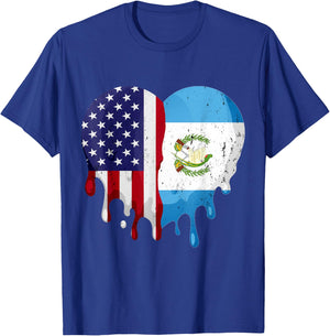 American Guatemalan Hispanic Heritage Month Flag Heart T-Shirt - T-Shirt | Royal