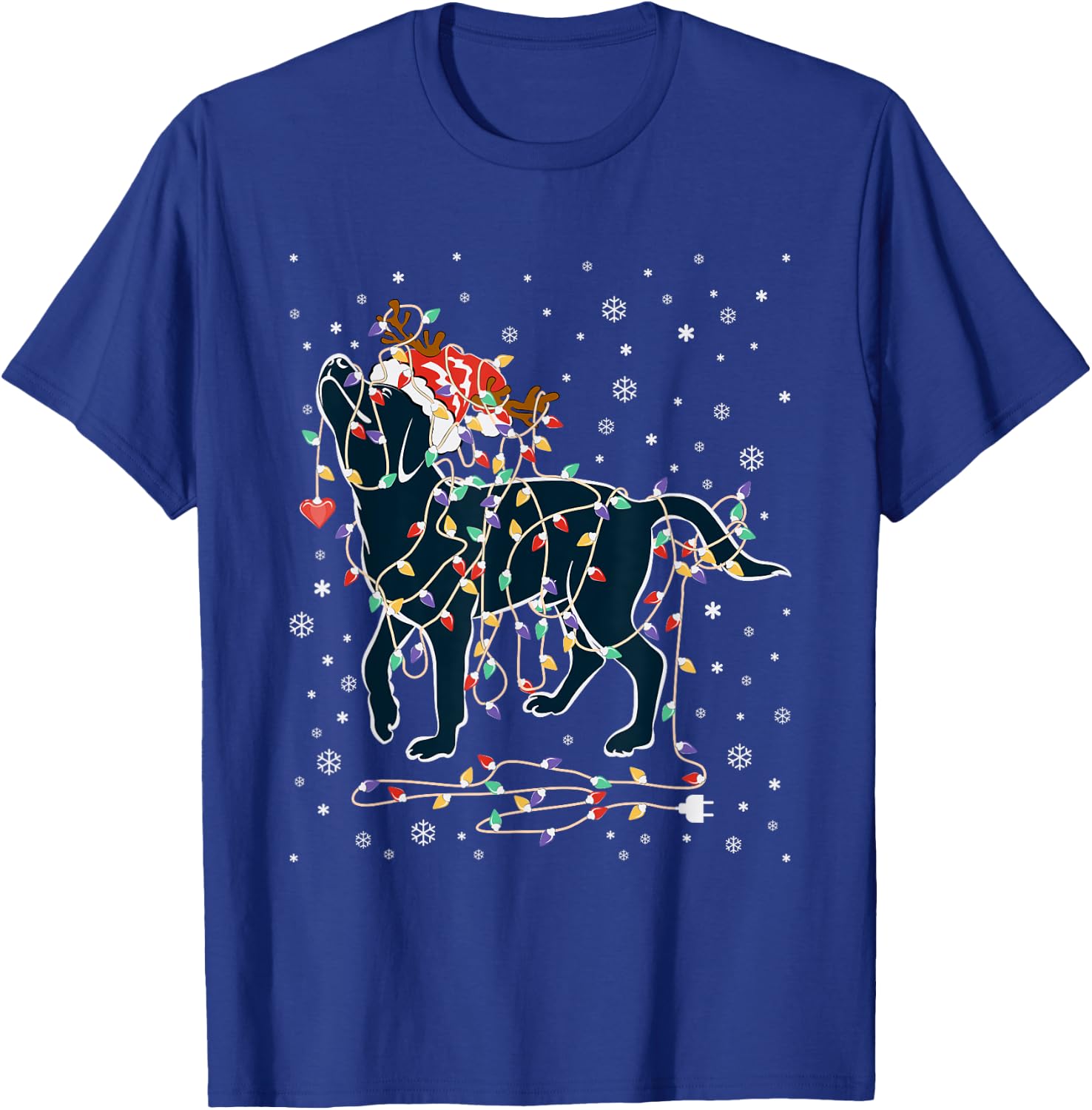 Black Lab Labrador Christmas Tree Light Pajama Dog Xmas T-Shirt - T-Shirt | Royal