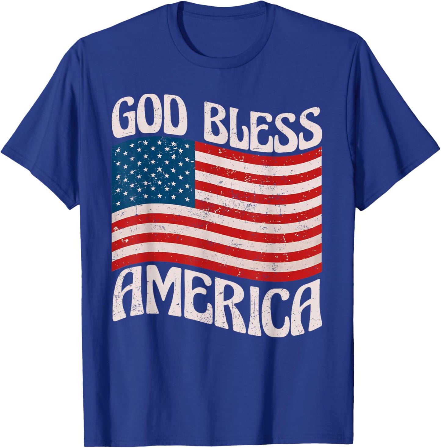 God Bless America Patriotic American Flag Happy 4th Of July T-Shirt - T-Shirt | Royal