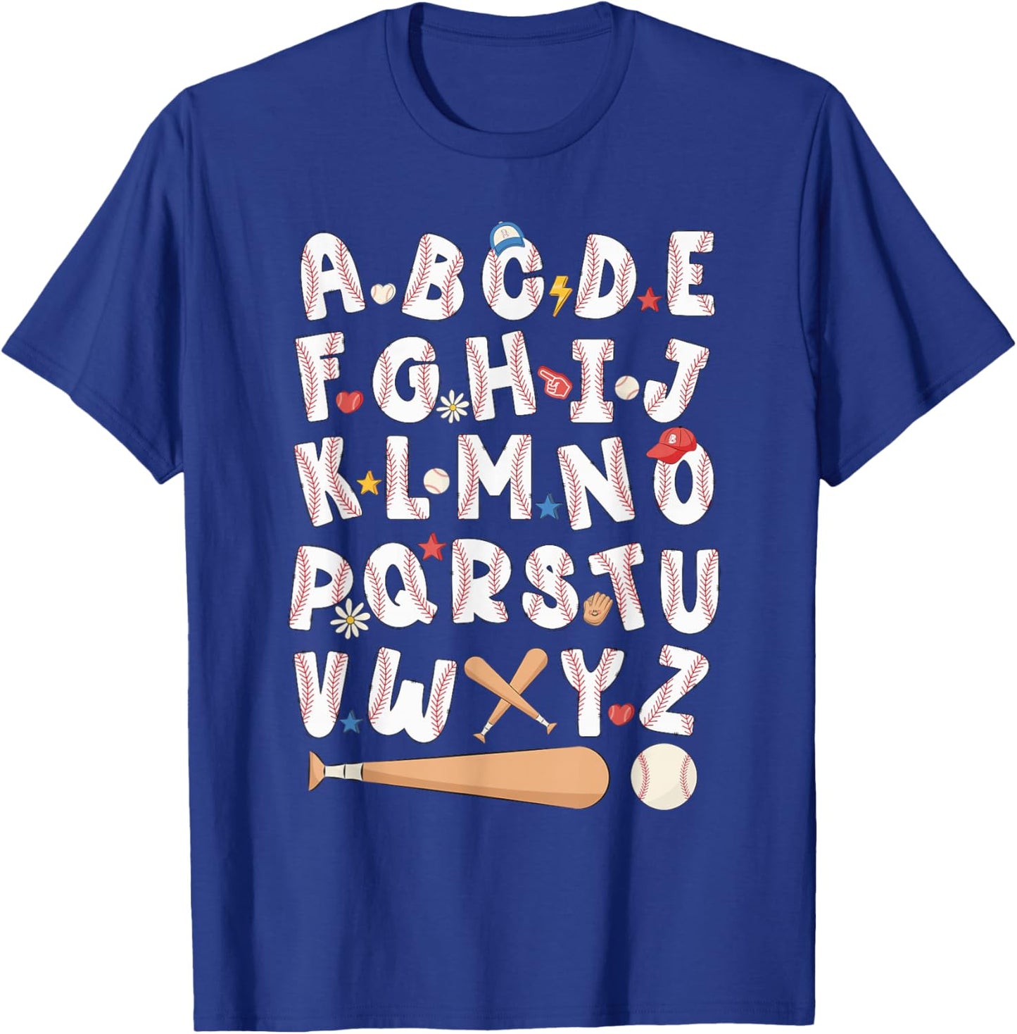 Alphabet Baseball ABCs Letters Kids Boys Girls Teacher T-Shirt - T-Shirt | Royal