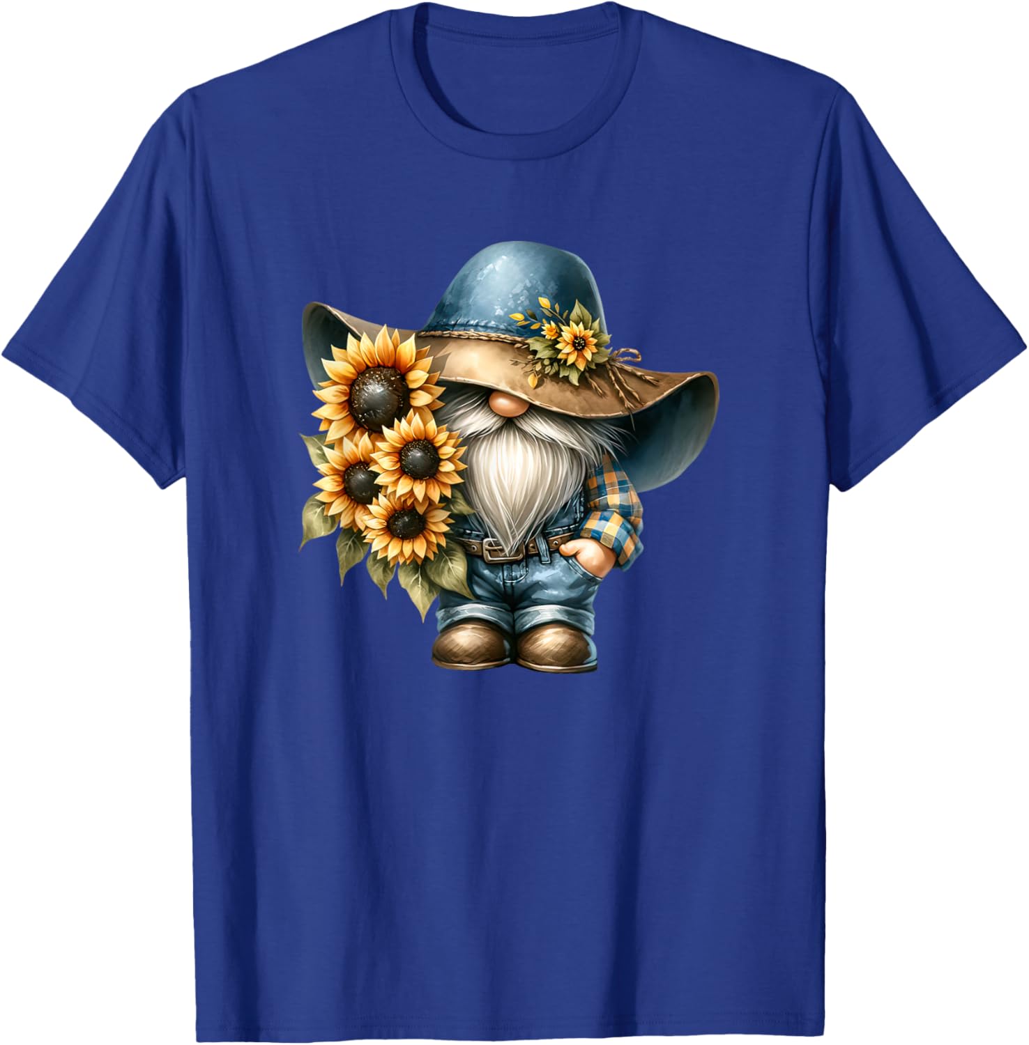 Cute Sunflower Gnome Graphic And Hippies Floral T-Shirt - T-Shirt | Royal