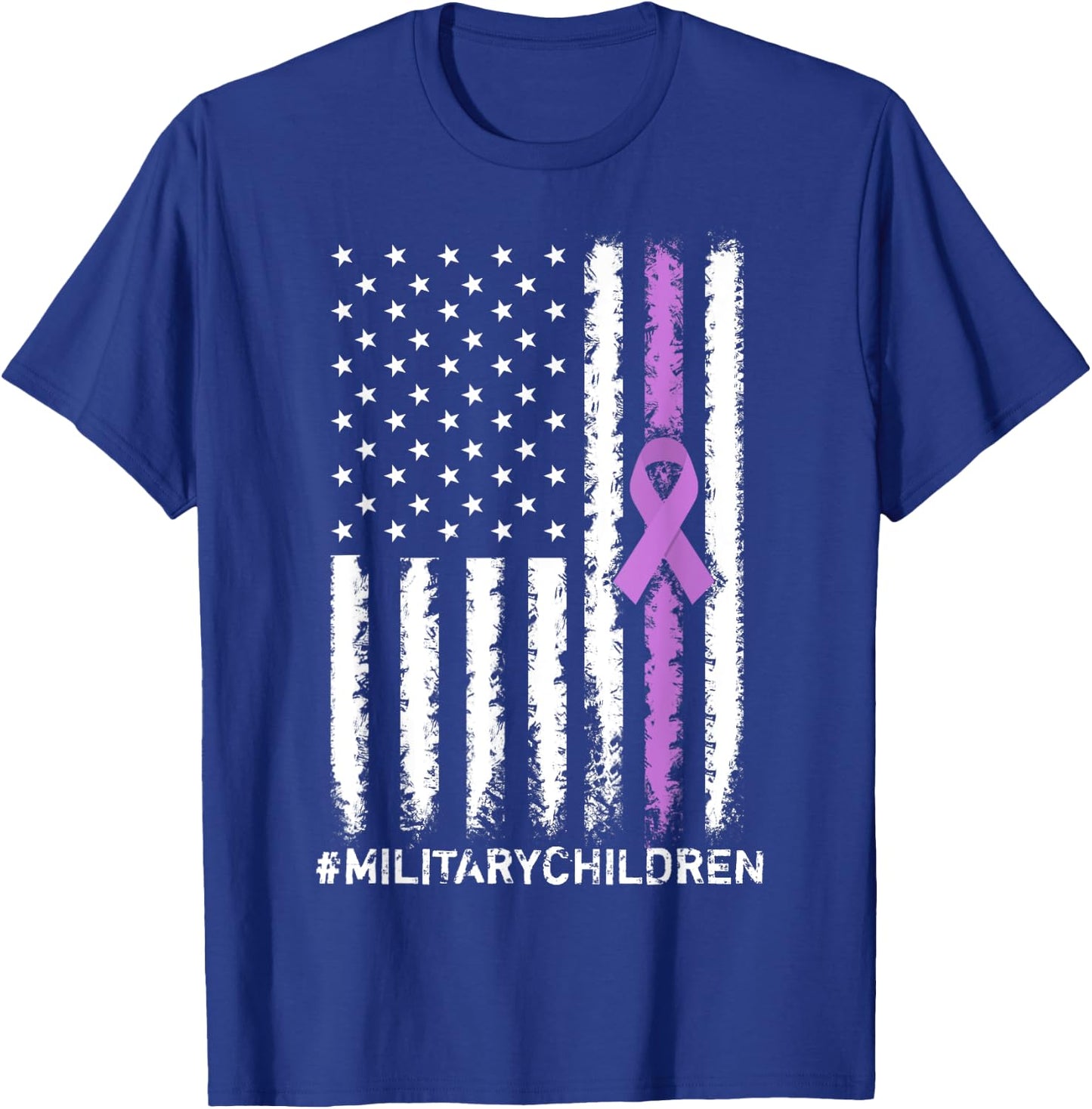 USA Flag Ribbon, Purple Up! Month for Military Children Kids Men T-Shirt - T-Shirt | Royal