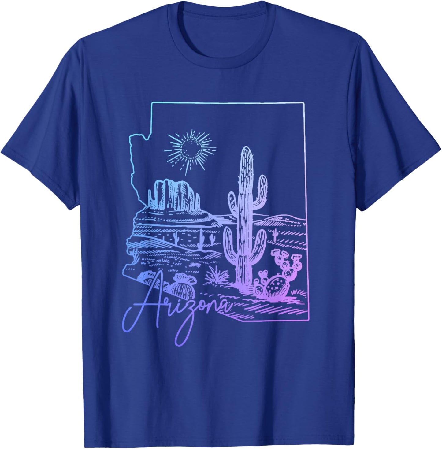 Arizona Cactus Vintage State Map T-Shirt - T-Shirt | Royal
