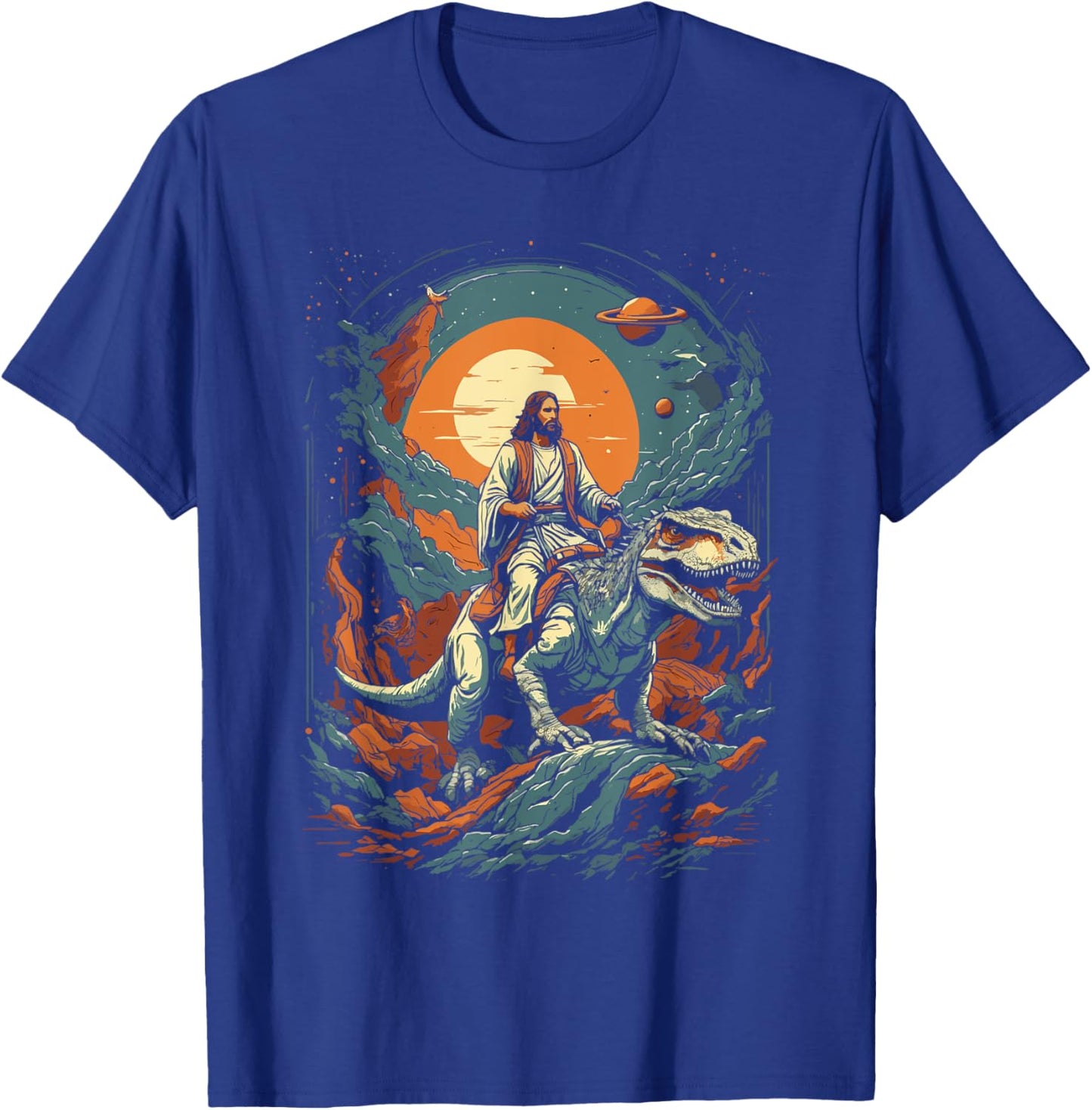 Jesus Riding in Space T-Rex Dinosaur Meme Sci-Fi Believers T-Shirt - T-Shirt | Royal