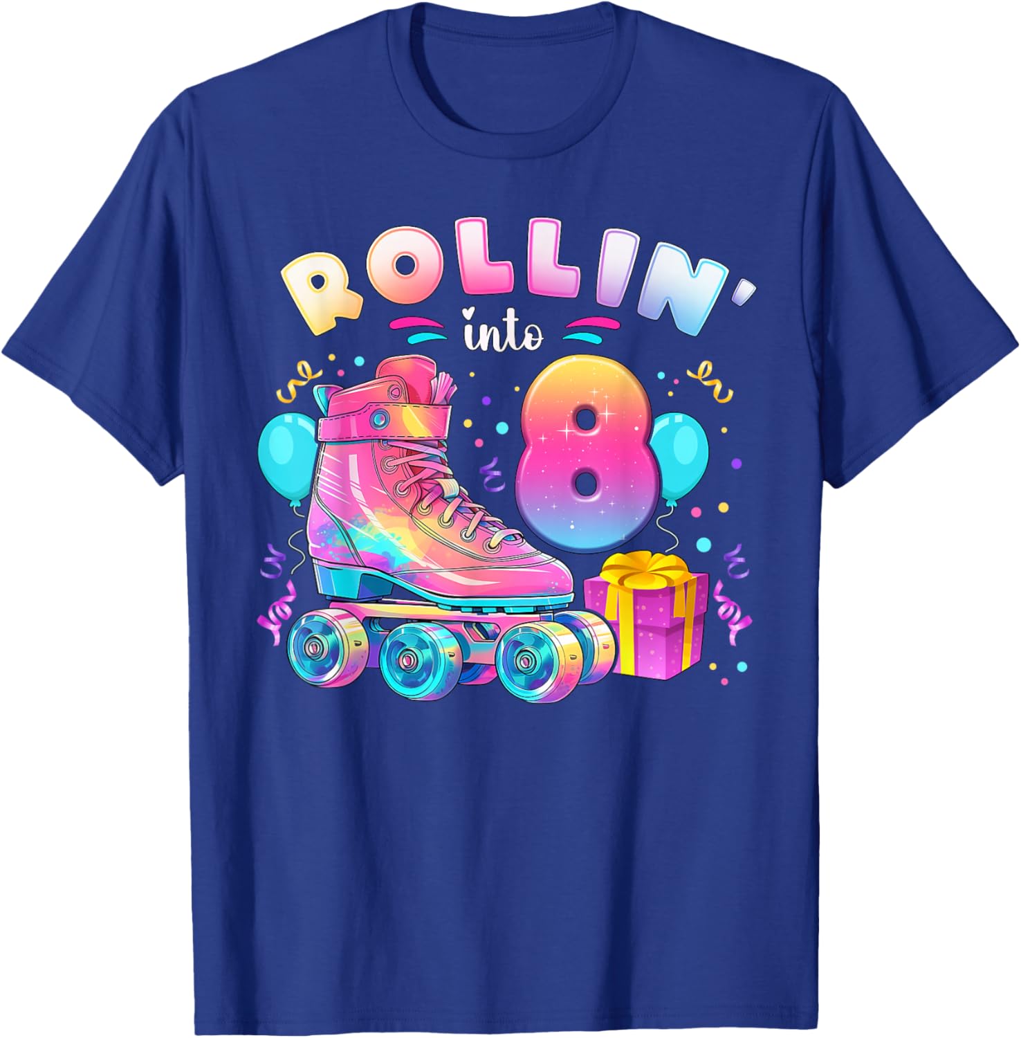 8th Birthday Girl 8 Years, Roller Skates, Number 8 T-Shirt - T-Shirt | Royal