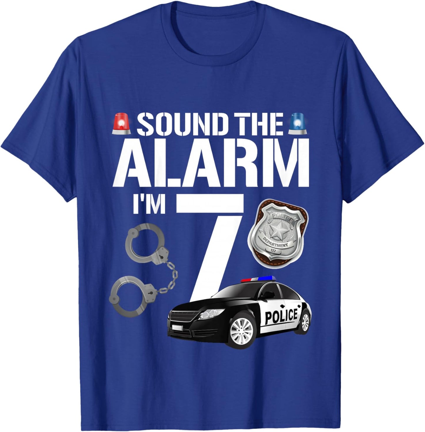 Kids 7 Year Old Police Birthday Officer Cop Car 7th Gift Boy T-Shirt - T-Shirt | Royal