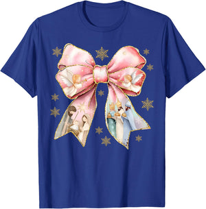 Cute Coquette Bow Baby Jesus Nativity Scene Christian Xmas T-Shirt - T-Shirt | Royal
