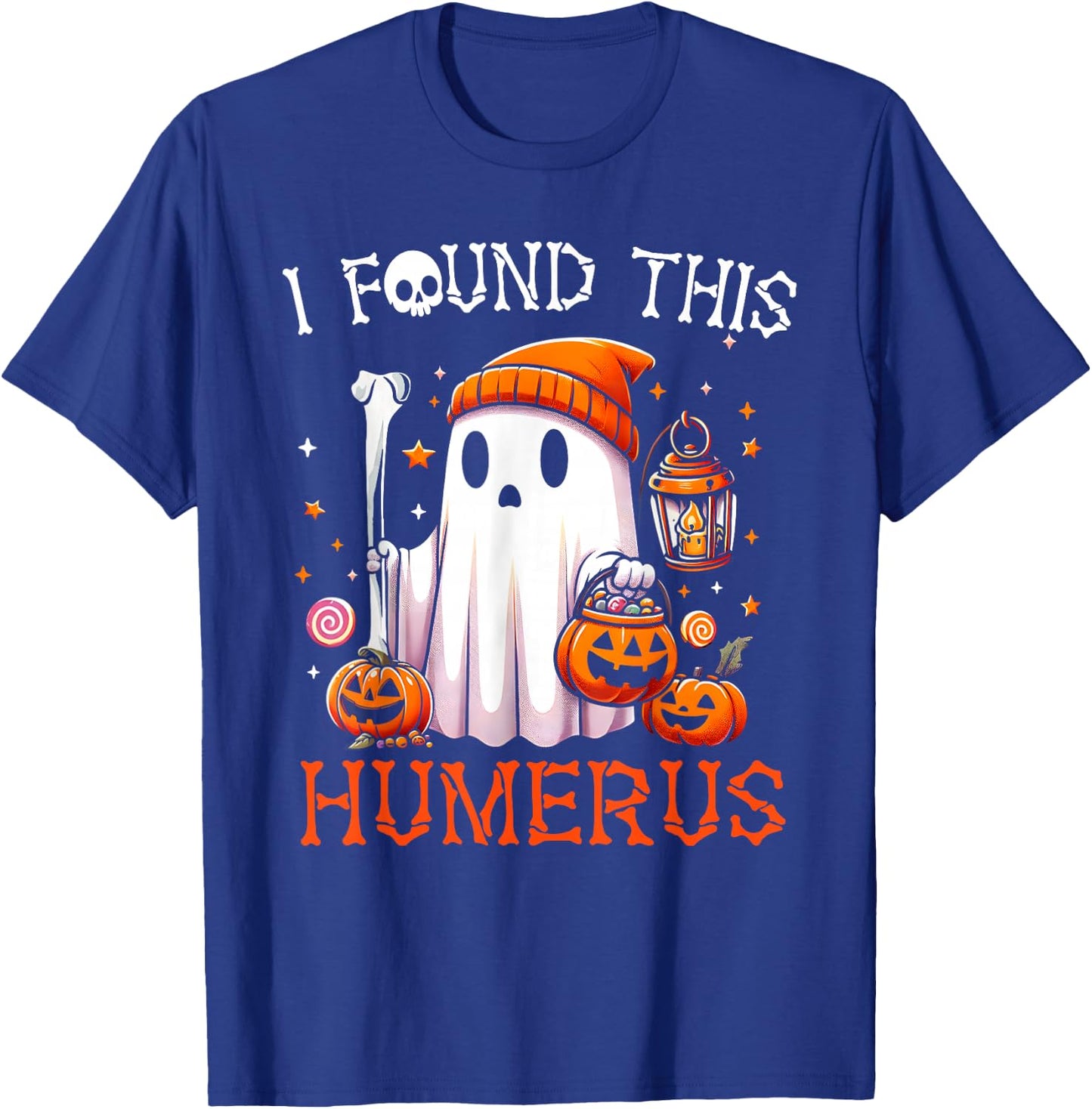I Found This Humerus Funny Halloween Ghost Skeleton T-Shirt - T-Shirt | Royal