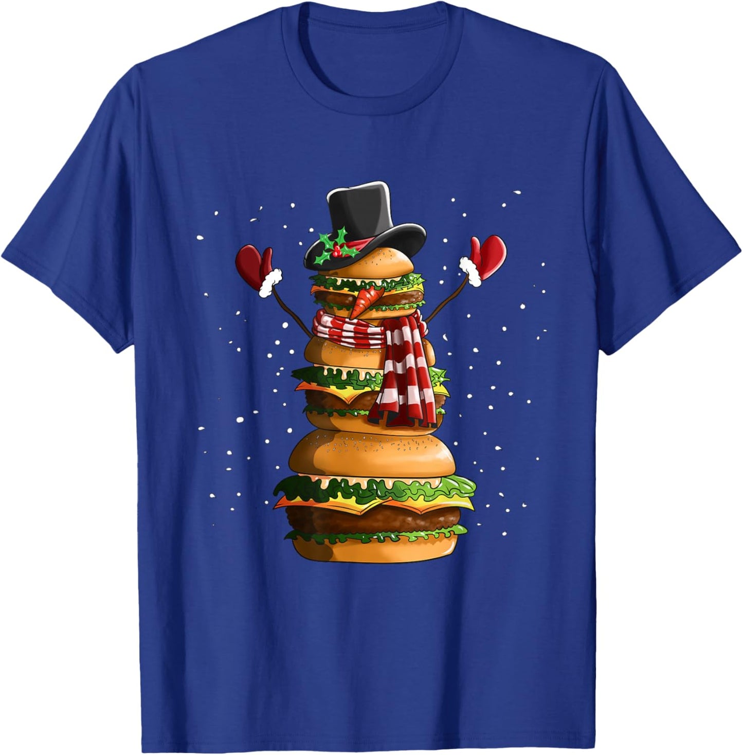 Snowman Made Of Burgers Cheeseburger Fast Food Christmas T-Shirt - T-Shirt | Royal