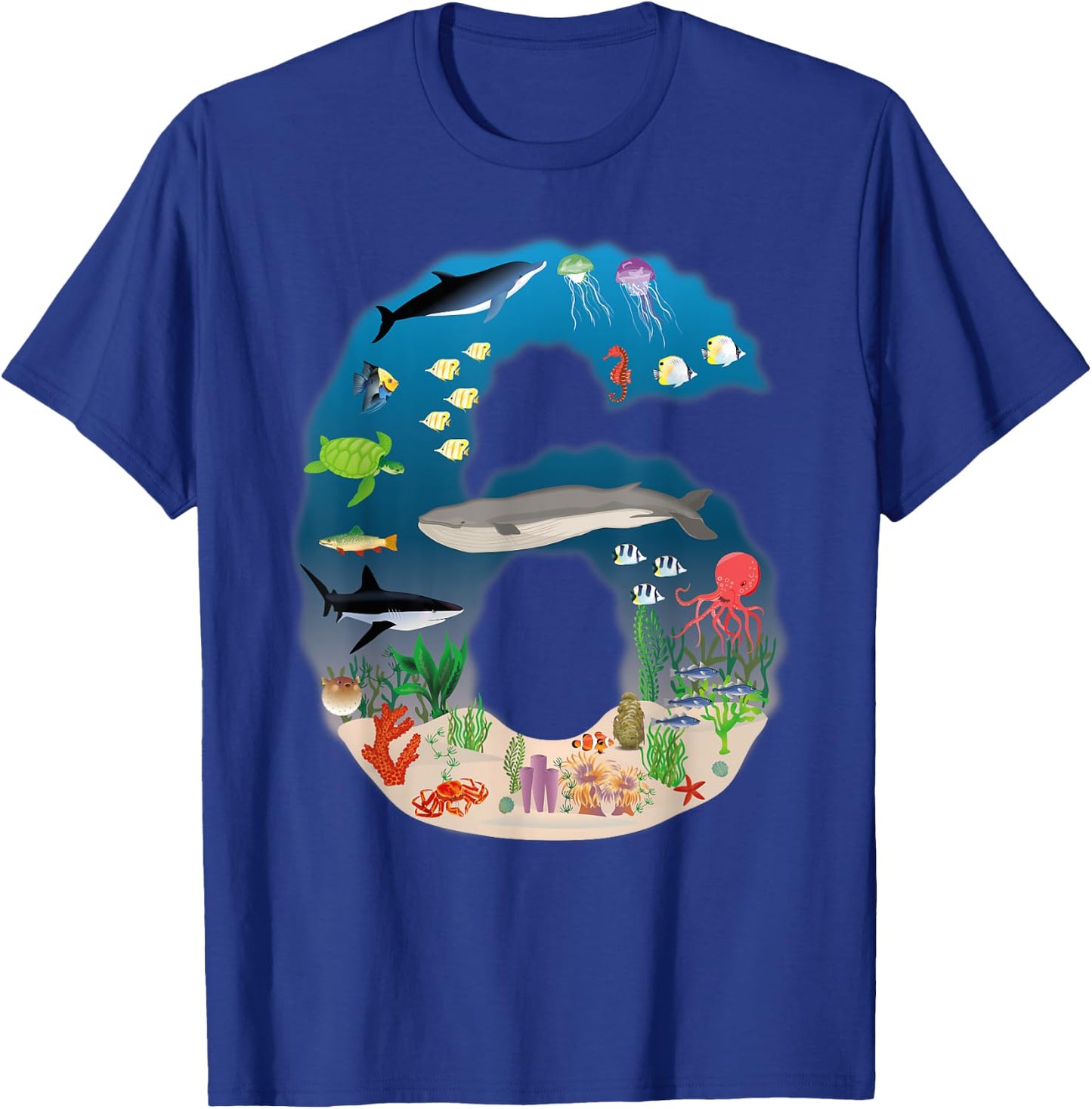 Under The Sea REALISTIC Fish Starfish Sixth number 6 T-Shirt - T-Shirt | Royal