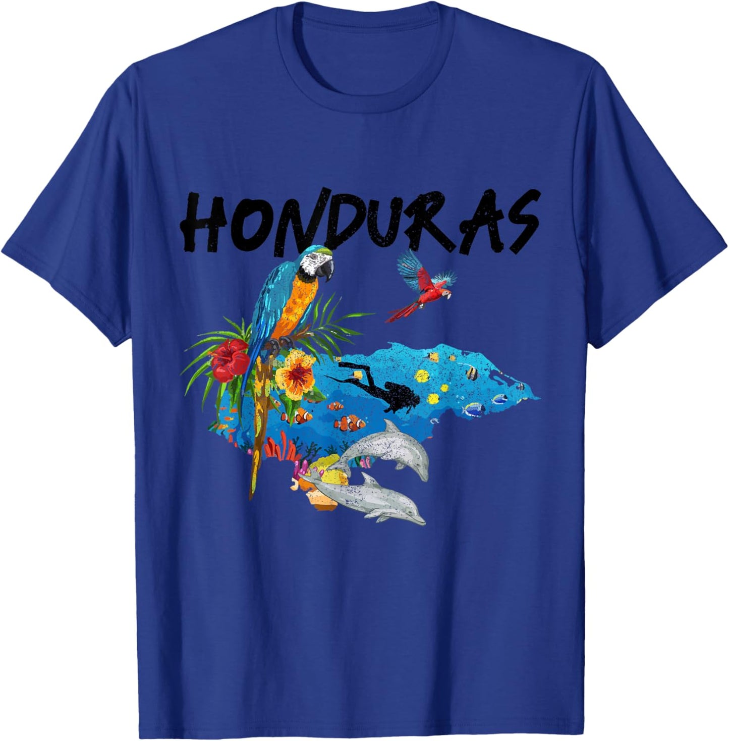 Honduras Map Nature Parrot Scuba Diving Souvenir Pride T-Shirt - T-Shirt | Royal