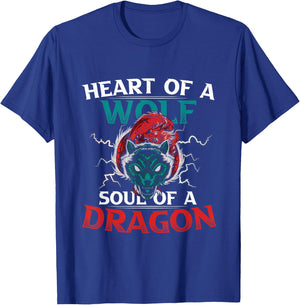 Heart Of A Wolf Soul Of A Dragon Brave Animals T-Shirt - T-Shirt | Royal