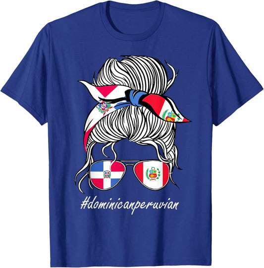 Peru Women Roots Grown Girl Dominican Republic Flag T-Shirt - T-Shirt | Royal