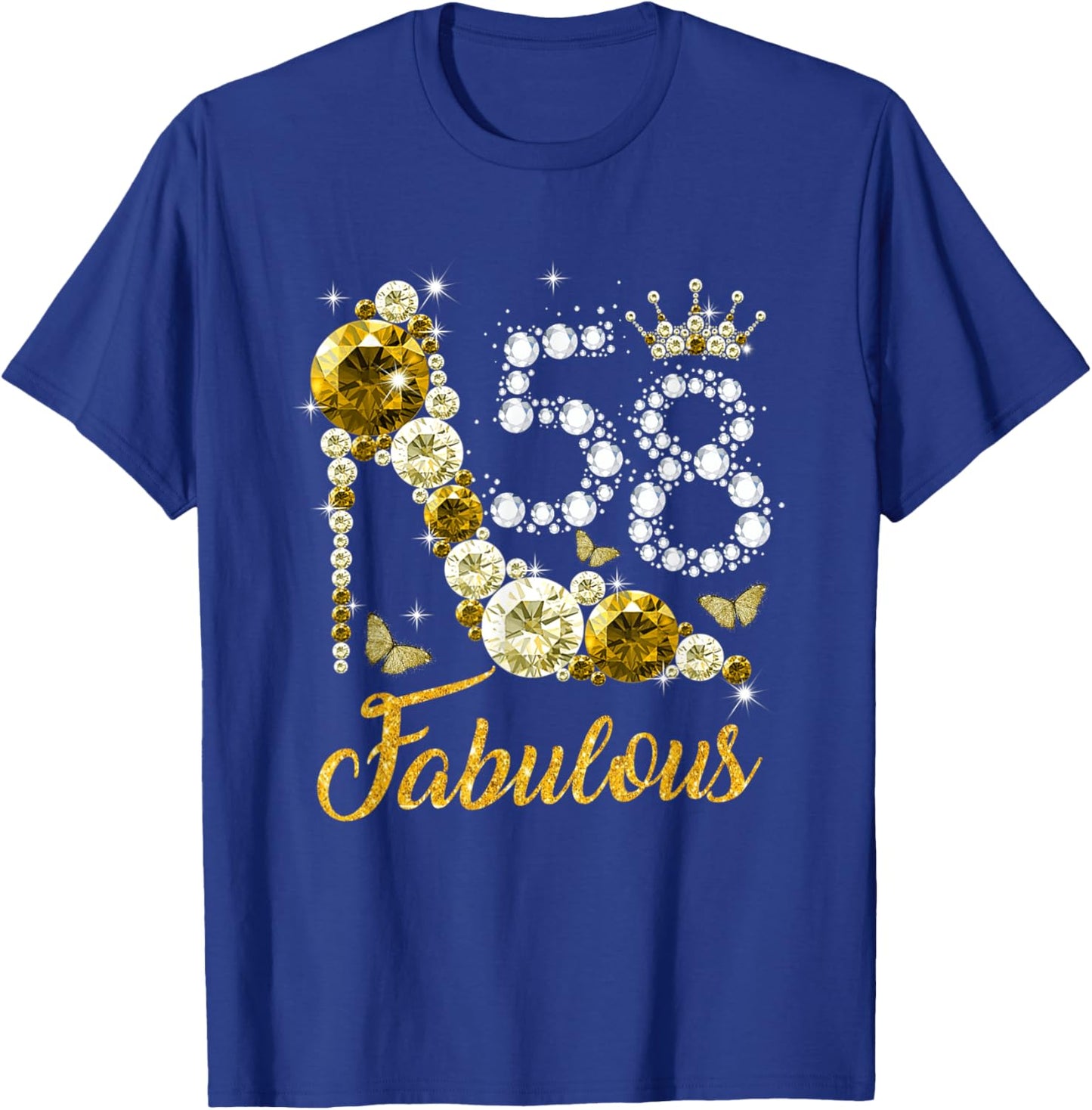 58 & Fabulous 58th Birthday Gifts Women Diamond Crown Shoes T-Shirt - T-Shirt | Royal
