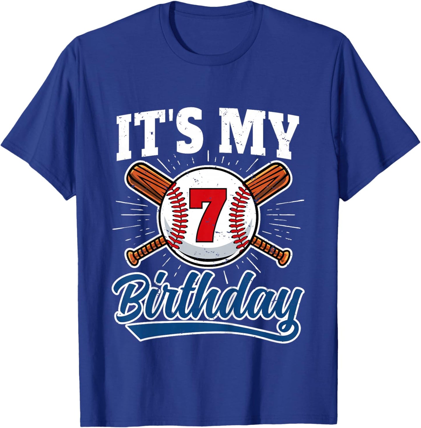 7 Years Old Baseball Player 7th Birthday Party Boy Girl T-Shirt - T-Shirt | Royal