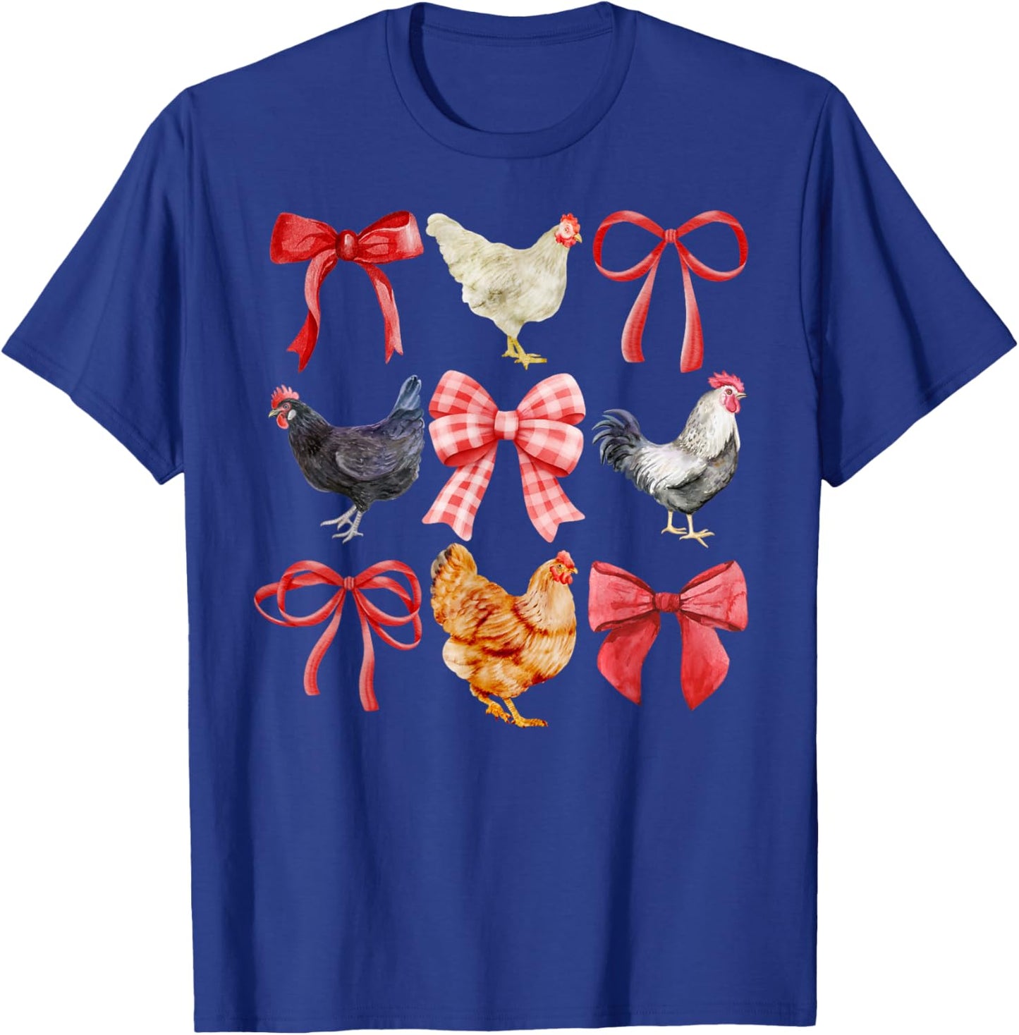 Coquette Chickens, Chickens and Bows, Watercolor T-Shirt - T-Shirt | Royal