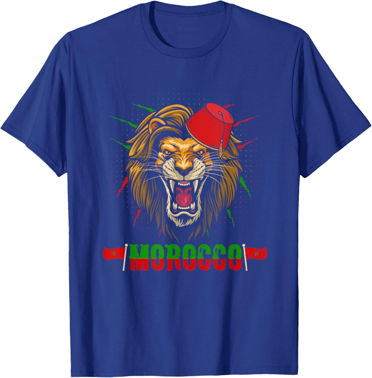 Morocco Lion Flag Sport Morocco With Moroccan Lion Hat T-Shirt - T-Shirt | Royal