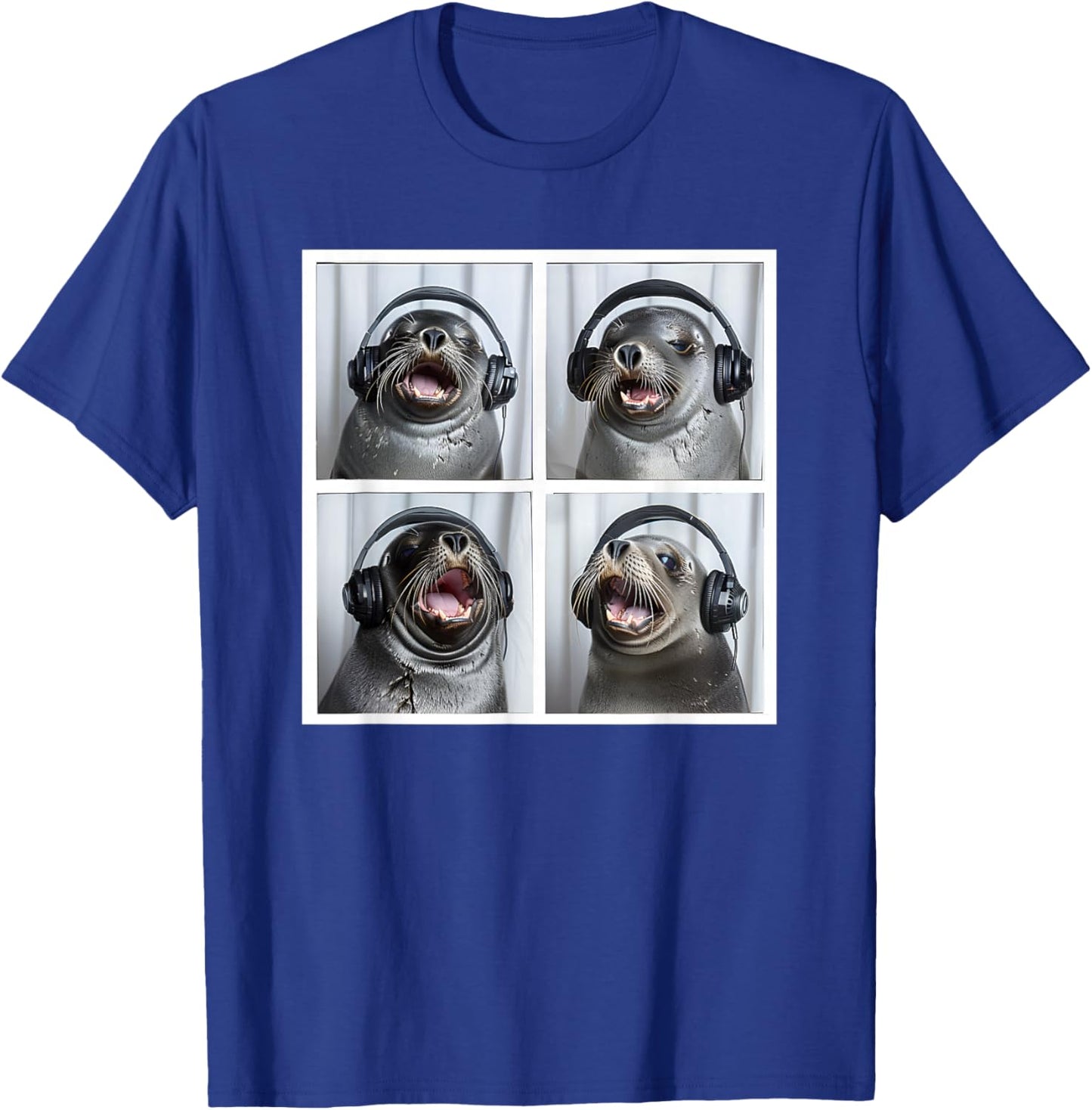 Seal Wearing Headphones Animal Music Sea Lion Singing Seal T-Shirt - T-Shirt | Royal