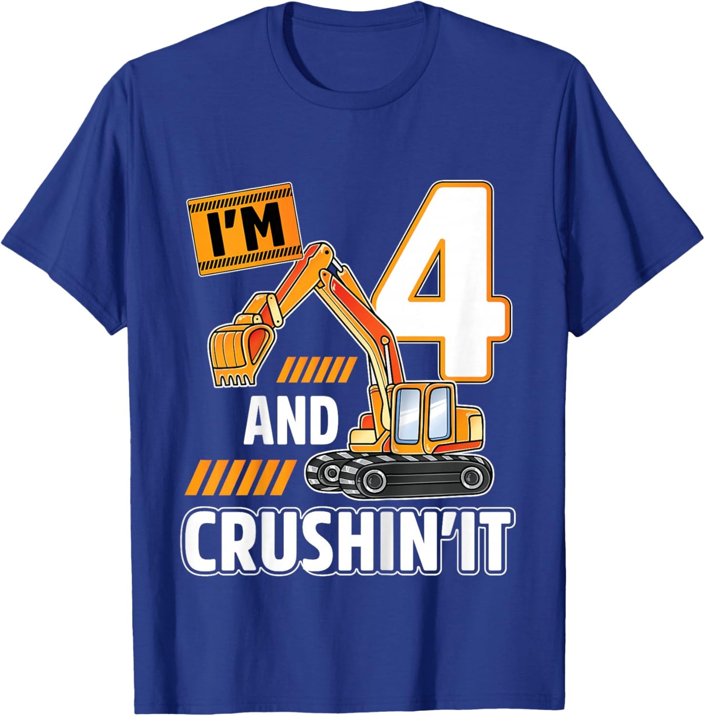 Kids 4 year old vehicles construction excavator Birthday 4th T-Shirt - T-Shirt | Royal