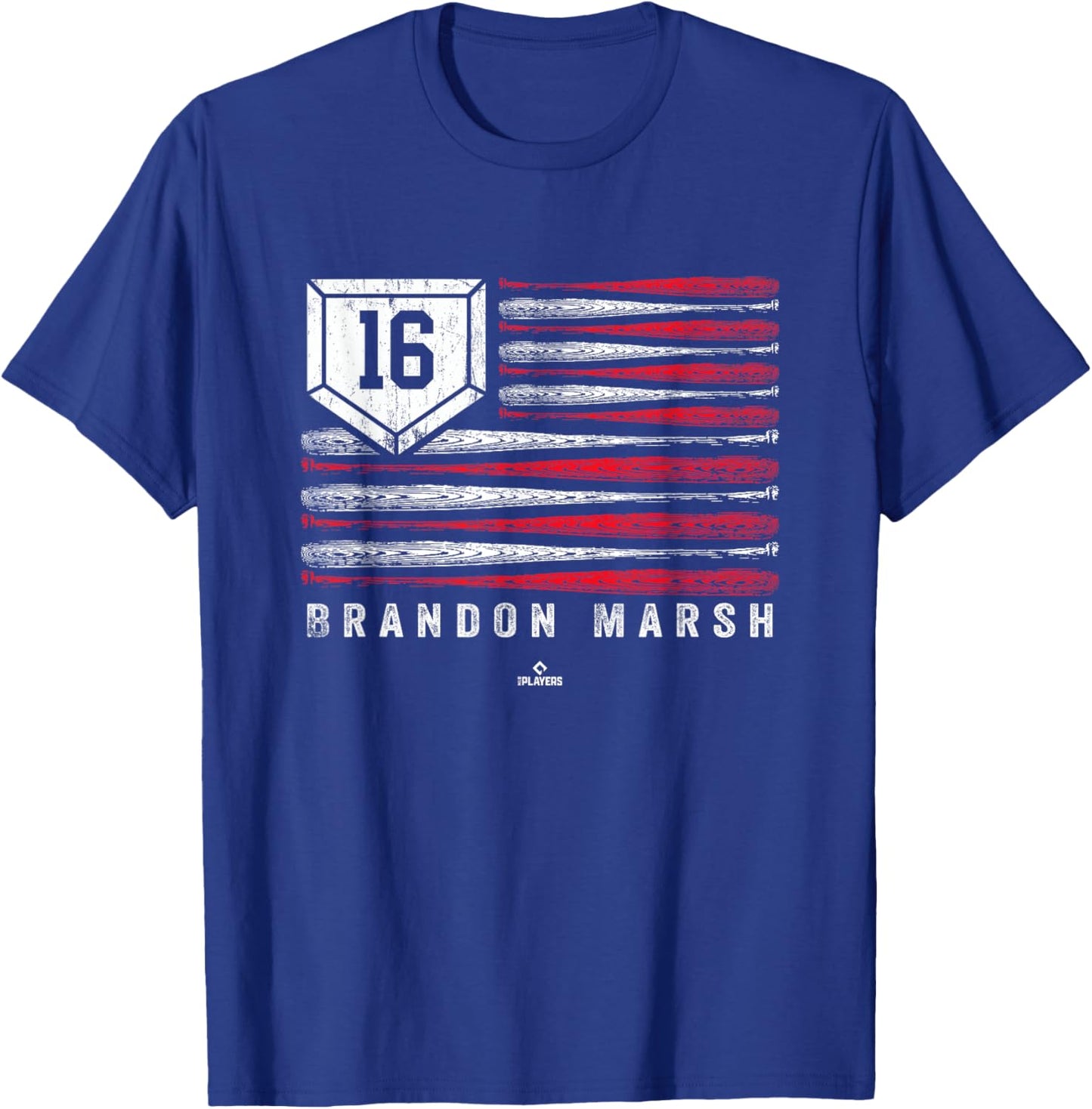 Vintage US Flag Baseball Stripes Brandon Marsh MLBPA T-Shirt - T-Shirt | Royal