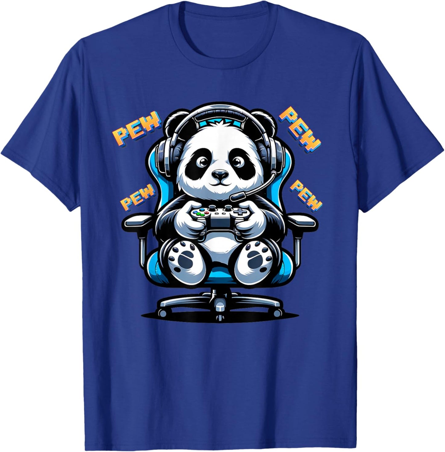 Cute Gaming Panda Pew Video Game Graphic Panda T-Shirt - T-Shirt | Royal