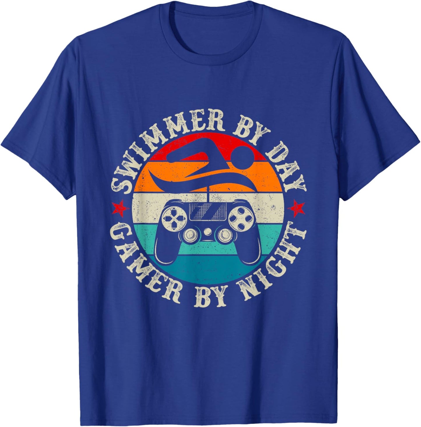 Swimmer By Day Gamer By Night Swimming Funny Video Gamer T-Shirt - T-Shirt | Royal