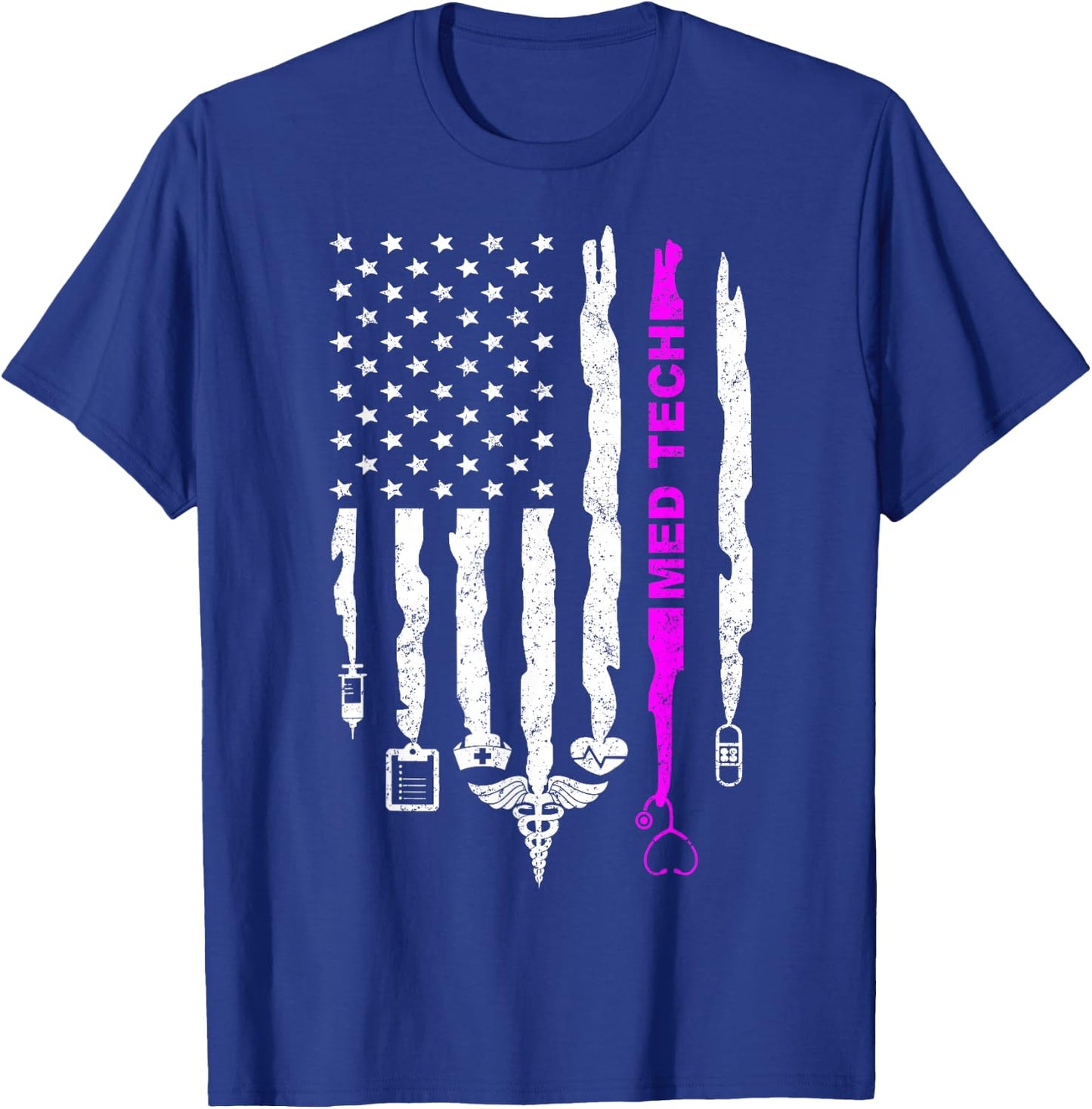 Funny Patriotic Med Tech USA Flag Nurses Med Tech Week Gifts T-Shirt - T-Shirt | Royal