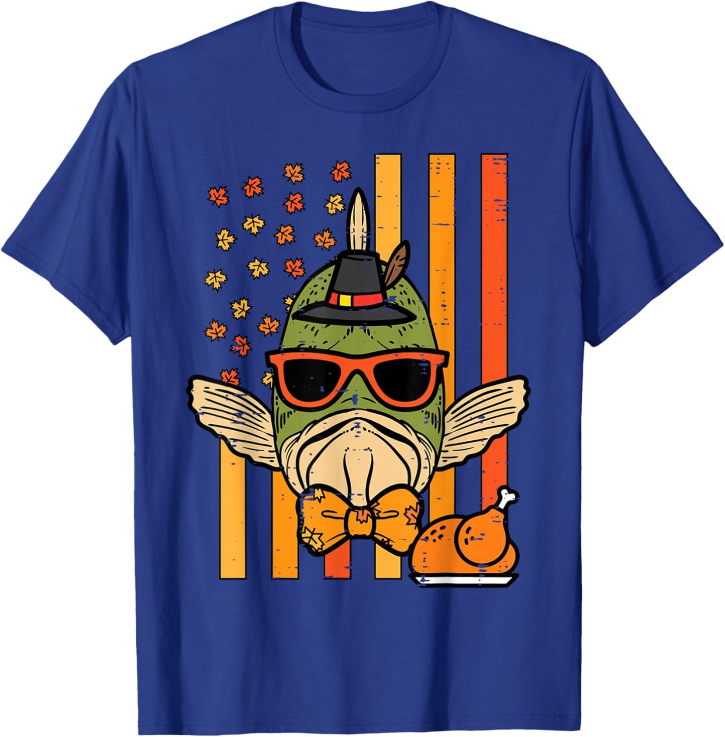 Thanksgiving Fish Flag Fall Patriot Fisherman Men Boys Kids T-Shirt - T-Shirt | Royal