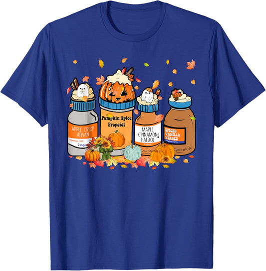Propofol Ativan Versed Haldol Pumkin Spice Nurse Halloween T-Shirt - T-Shirt | Royal
