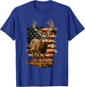Whitetail Buck Deer Hunting 4th of July USA American Flag T-Shirt - T-Shirt | Royal