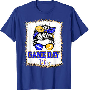 Blue Gold Game Day Vibes Football Women Leopard Print T-Shirt - T-Shirt | Royal