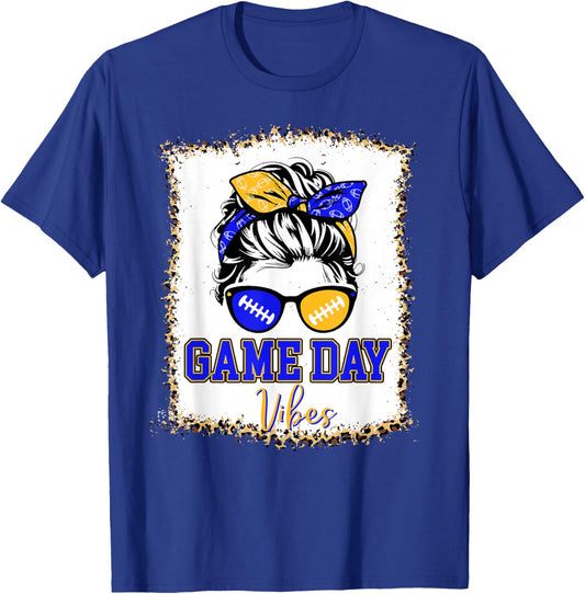 Blue Gold Game Day Vibes Football Women Leopard Print T-Shirt - T-Shirt | Royal