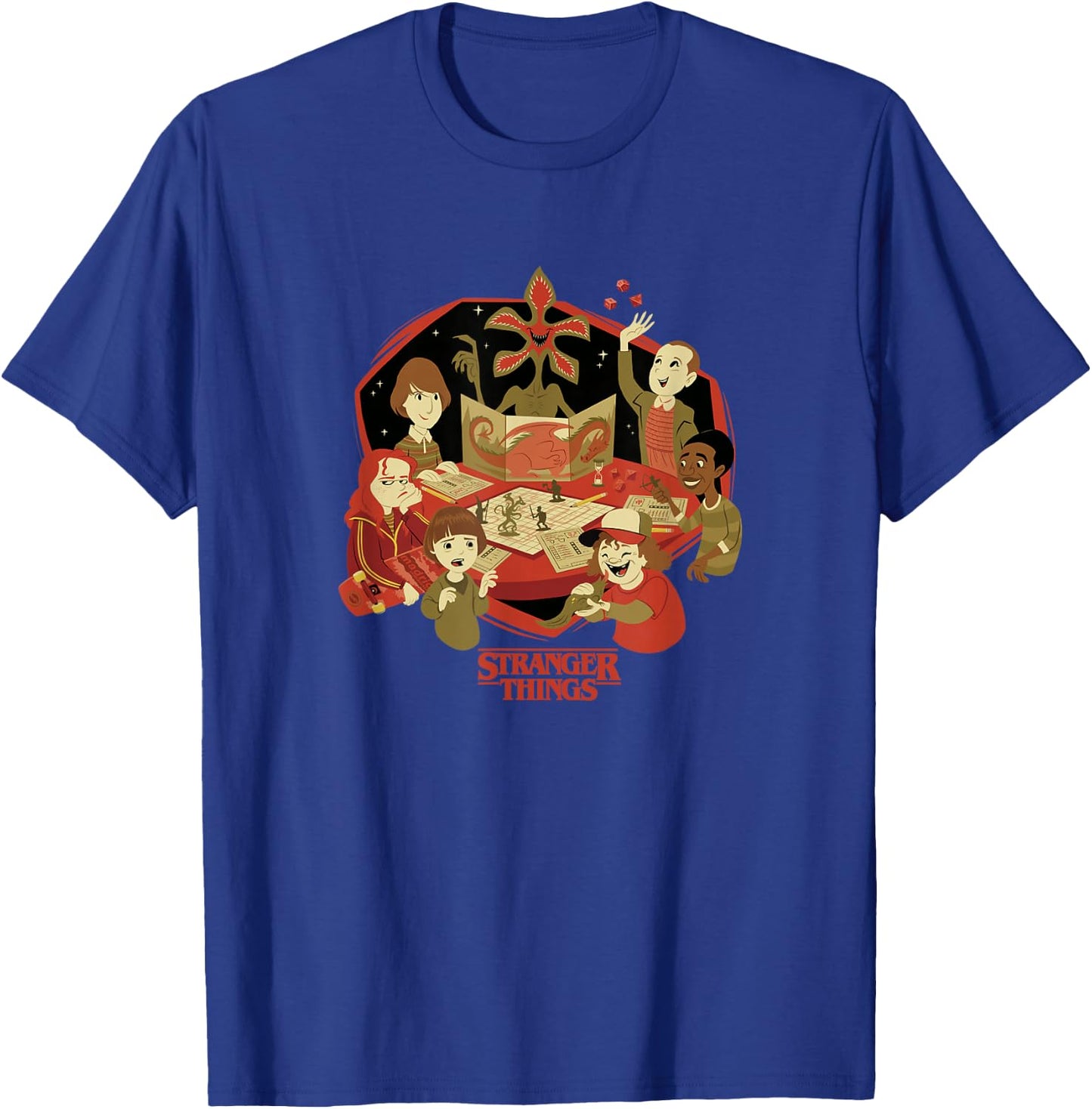 Stranger Things D&D Group Shot Cartoon T-Shirt - T-Shirt | Royal