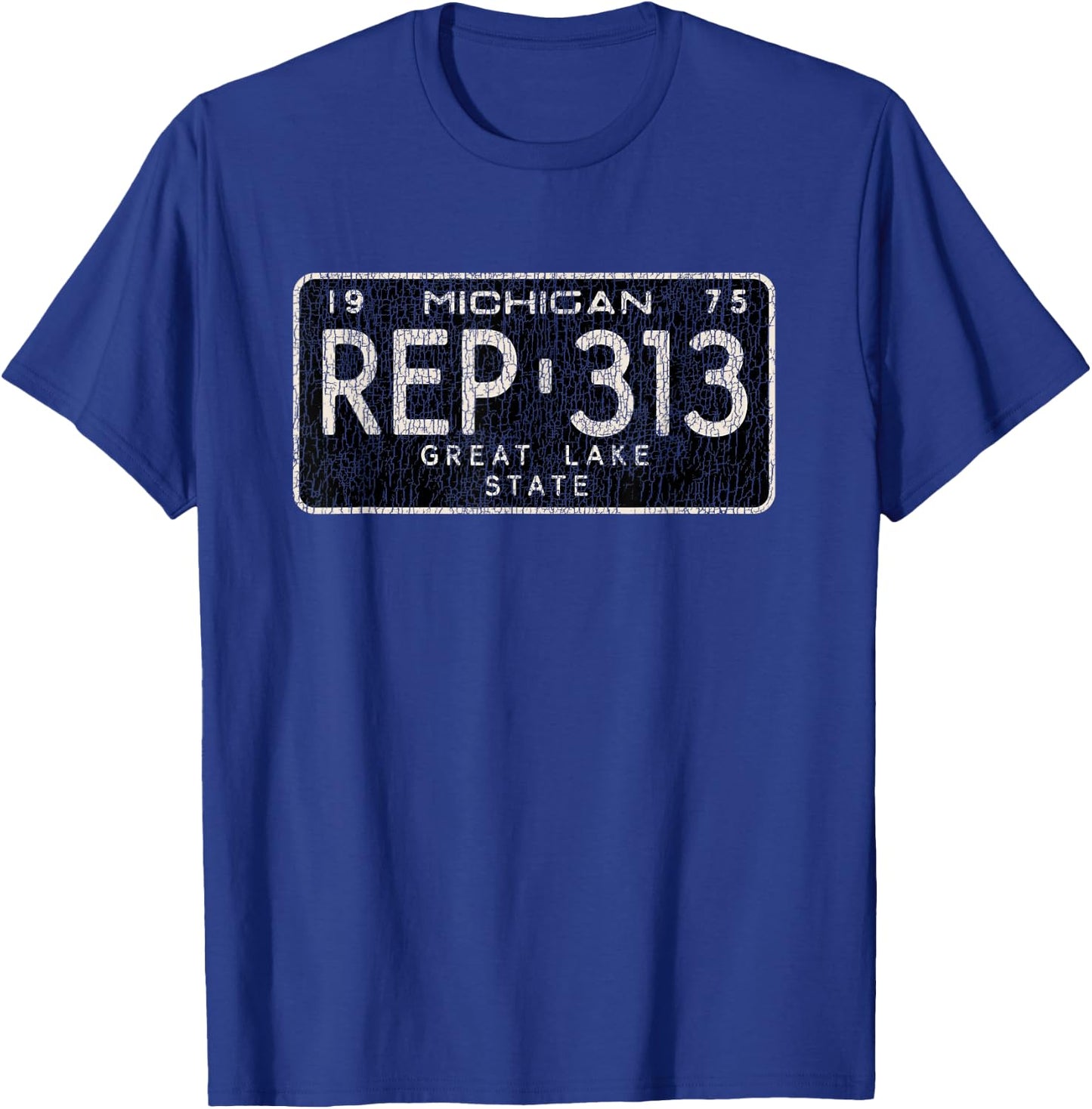 Vintage 1975 Michigan License Plate: Rep the 313 T-Shirt - T-Shirt | Royal