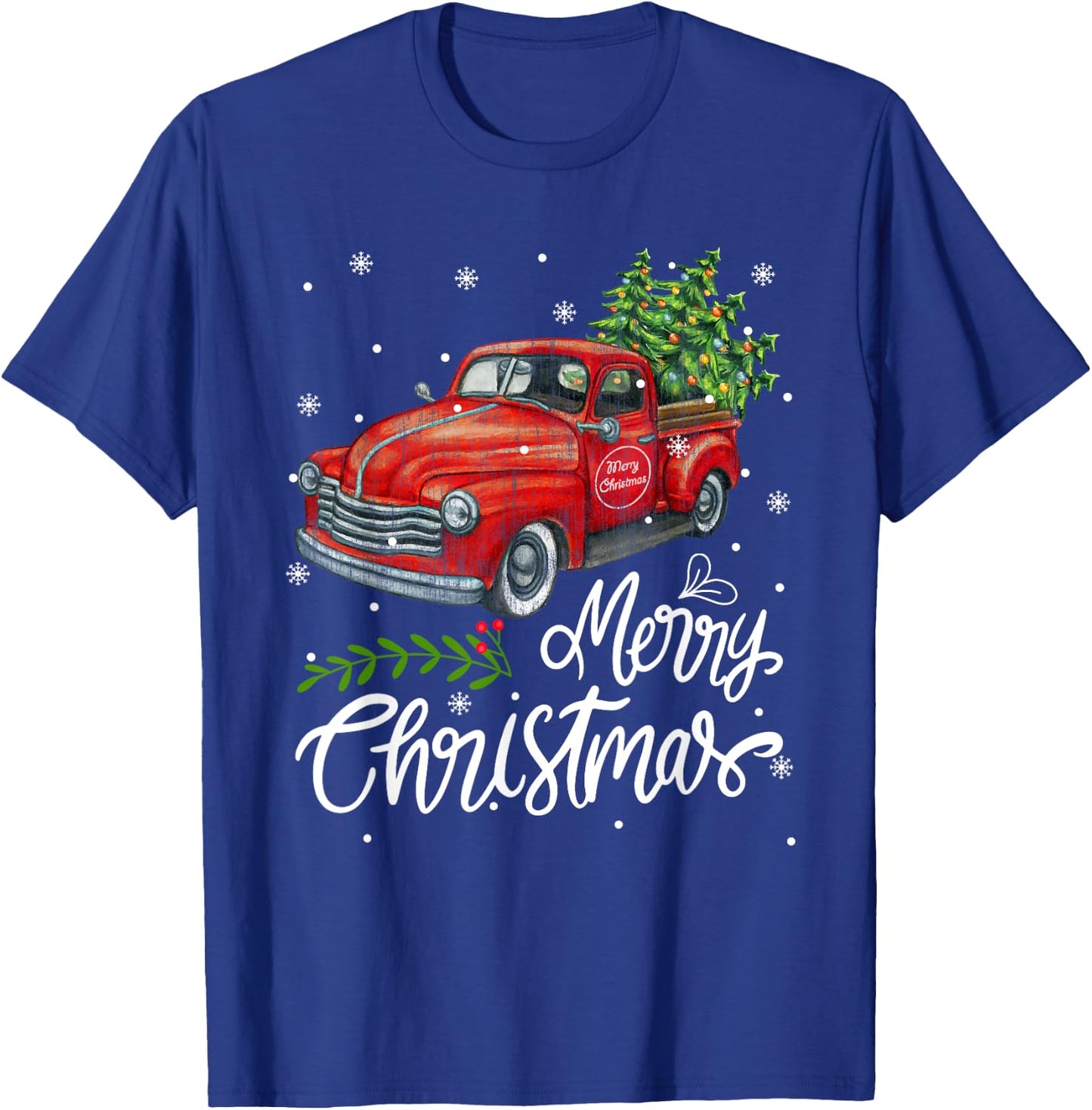 Vintage Wagon Red Truck Christmas Tree Pajama Family Xmas T-Shirt - T-Shirt | Royal