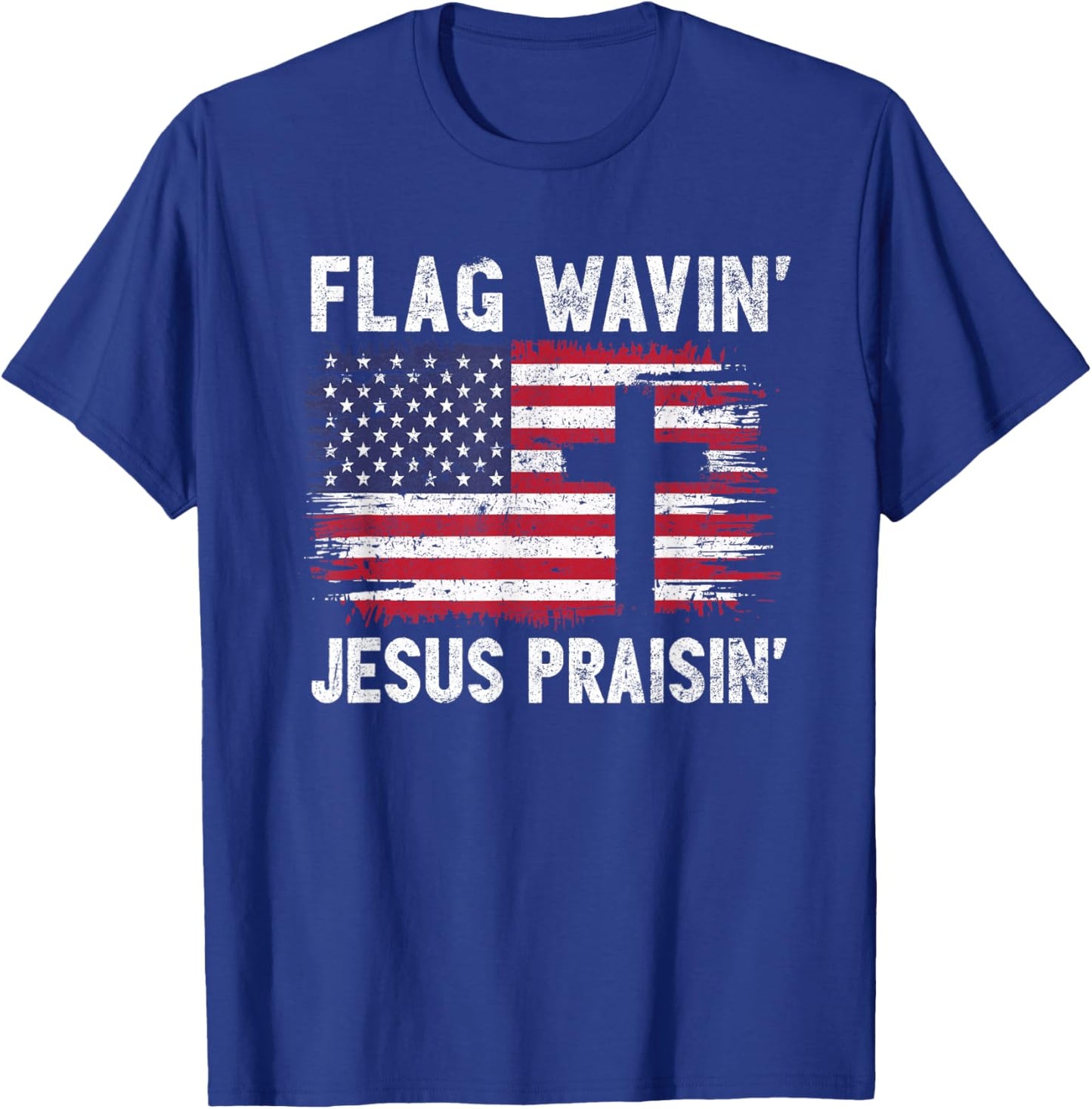 Faith & Freedom Christian America Flag Waving Jesus Praising T-Shirt - T-Shirt | Royal