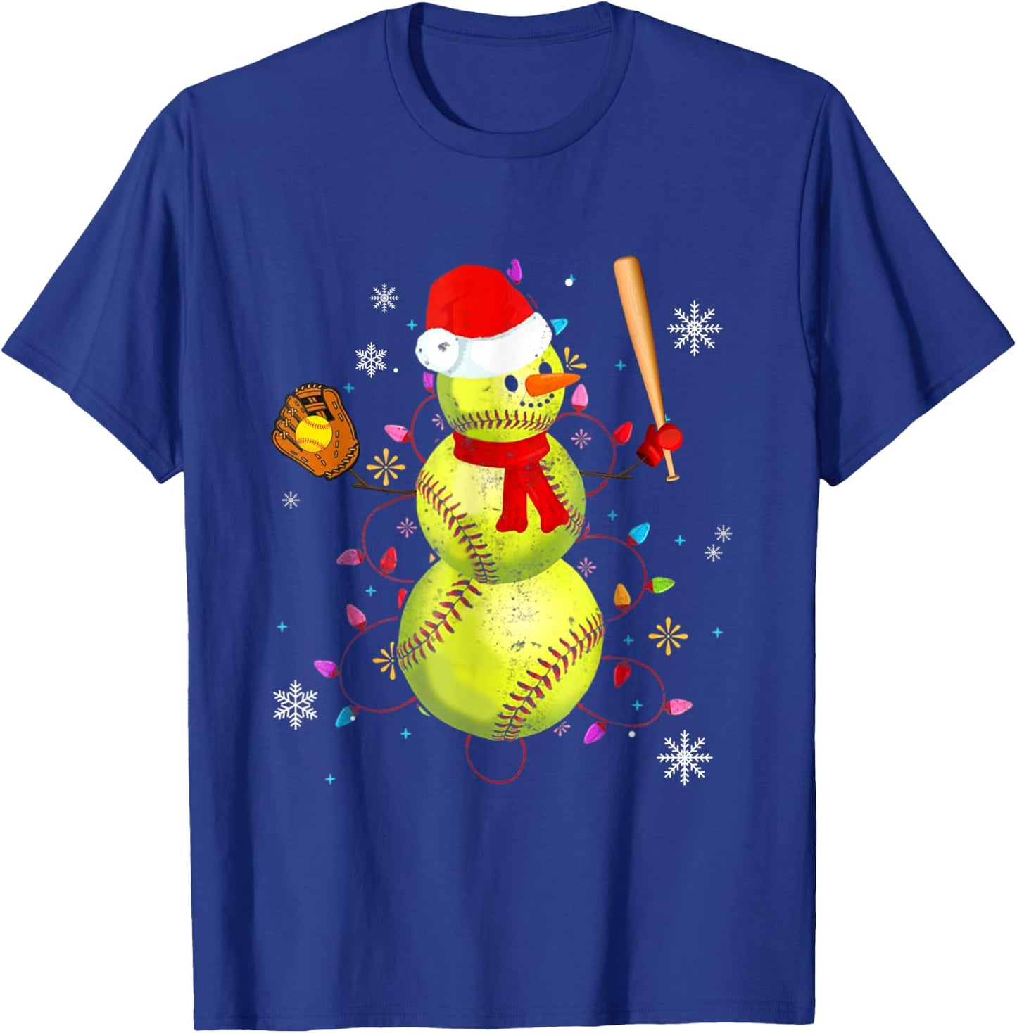 Softball Christmas Funny Softball Snowman Xmas Gifts T-Shirt - T-Shirt | Royal