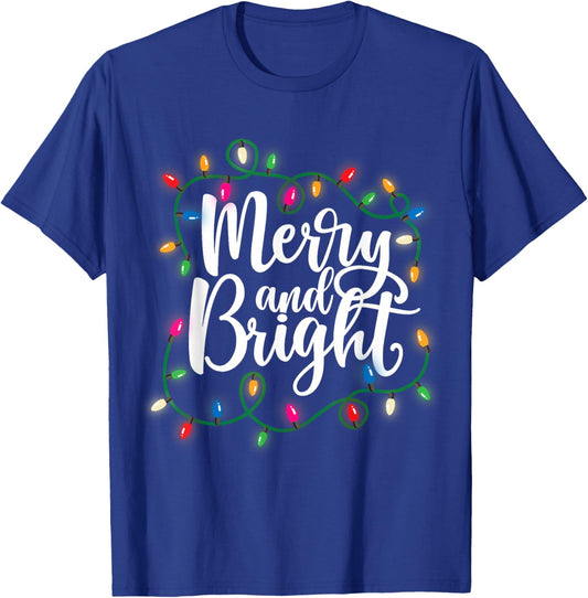 Funny Merry and Bright Christmas Lights Xmas Holiday T-Shirt - T-Shirt | Royal