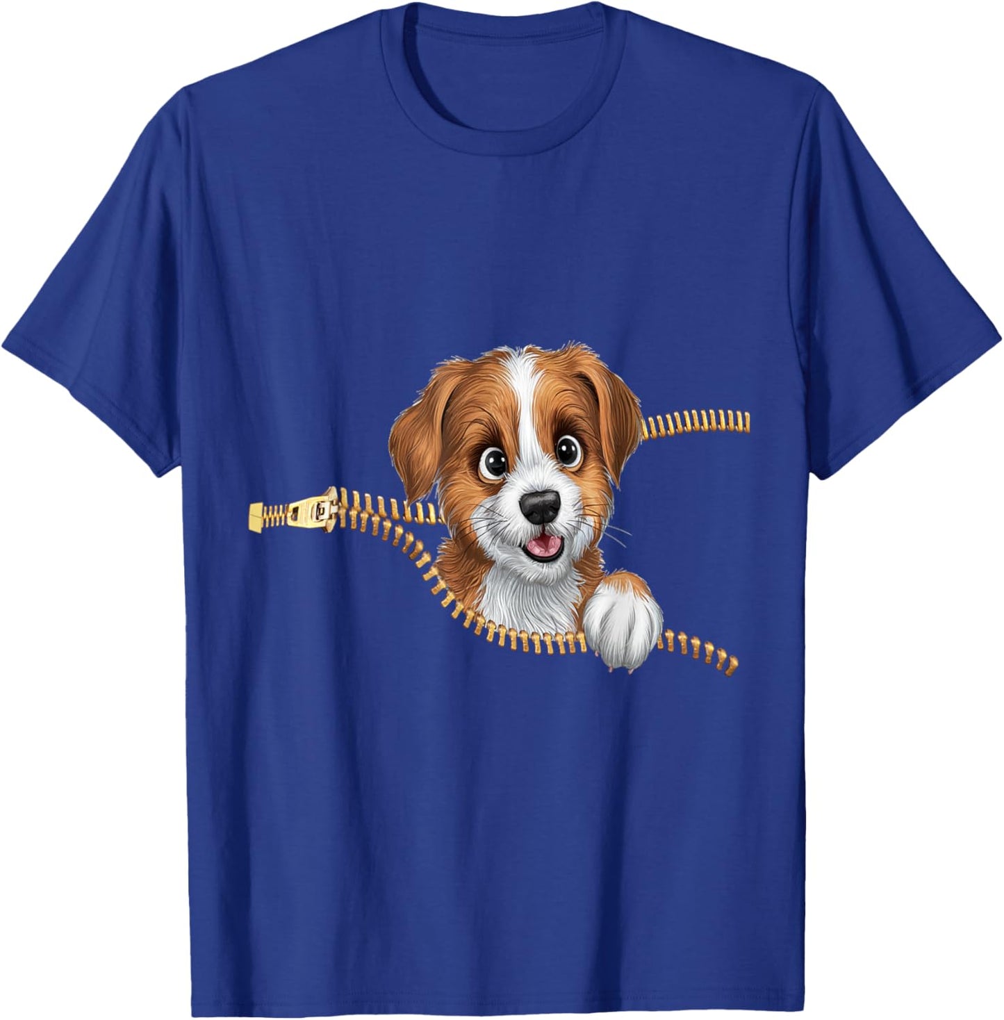 Cute Dog in Pocket Funny Zipper Pocket Graphic Design Puppy T-Shirt - T-Shirt | Royal