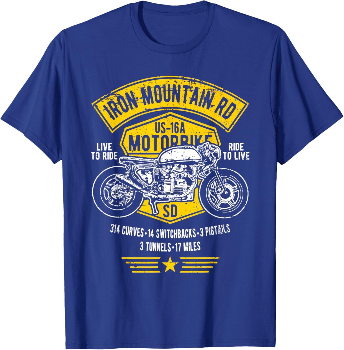 Iron Mountain Road US-16A South Dakota Motorcycle Design T-Shirt - T-Shirt | Royal