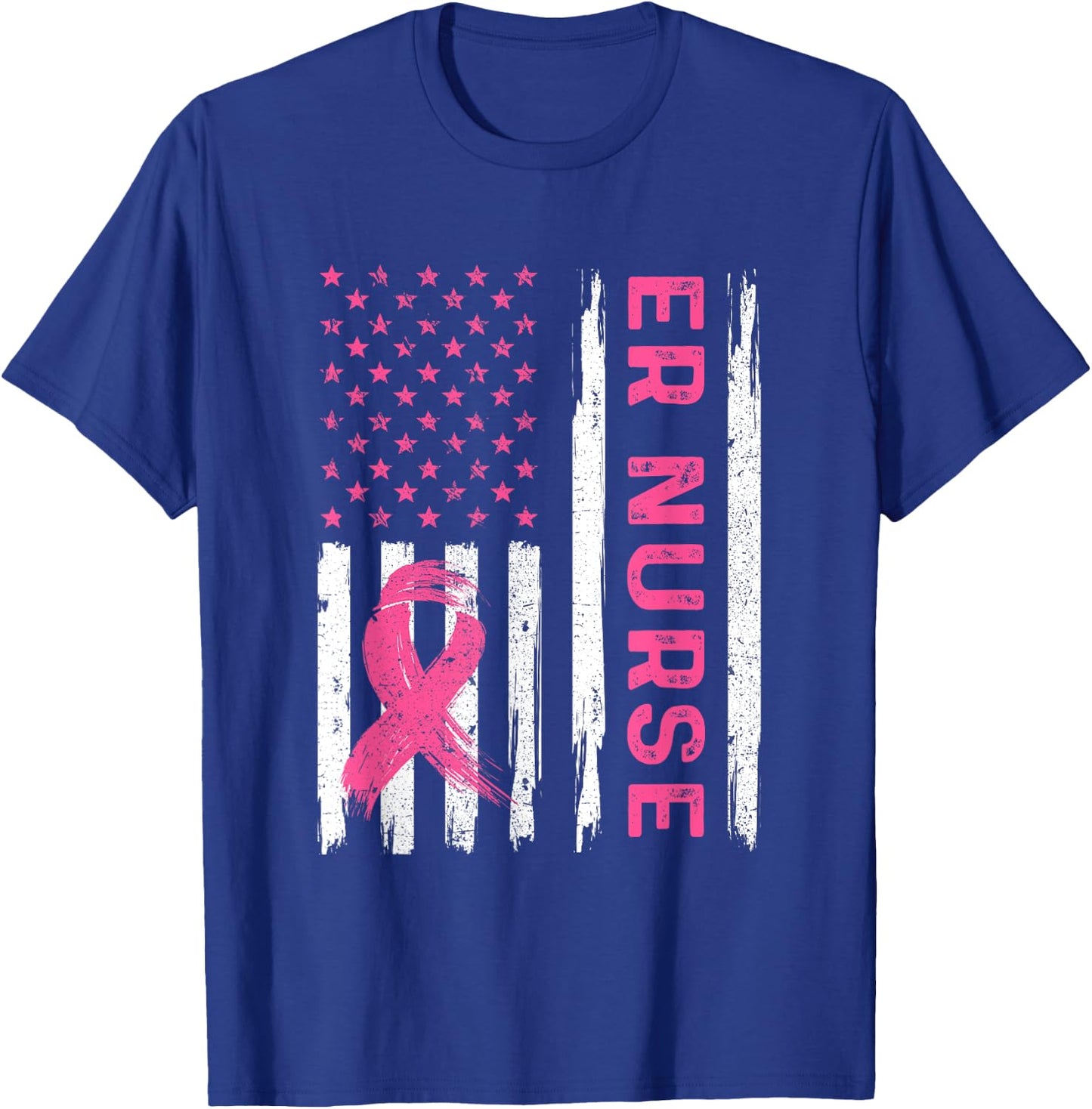 ER Nurse American Flag Nurse Breast Cancer Awareness Men T-Shirt - T-Shirt | Royal